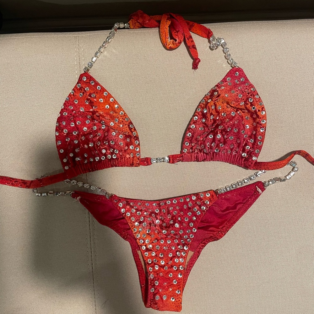 Embellished Red Bodybuilding Bikini